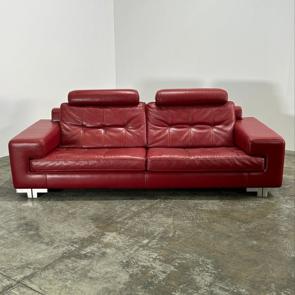 Roche Bobois Red Leather Three Seater Sofa @ REHAUS