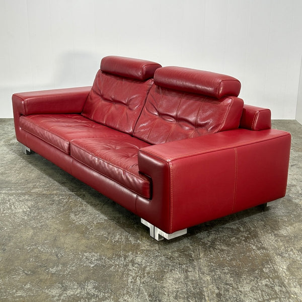 Roche Bobois Red Leather Three Seater Sofa @ REHAUS
