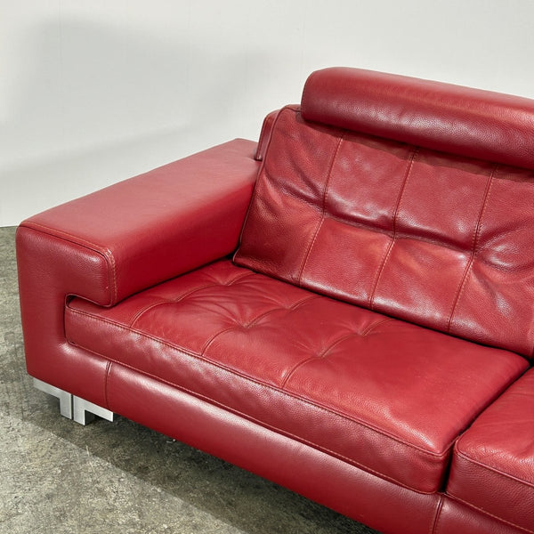Roche Bobois Red Leather Three Seater Sofa @ REHAUS
