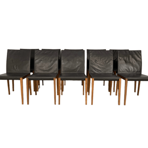Walter Knoll Andoo 1100 Dining Chairs - In Dark Brown Leather & Walnut, Set of 10 @ REHAUS